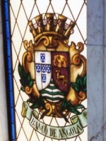 Stained glass window with crest of the Bank of Angola